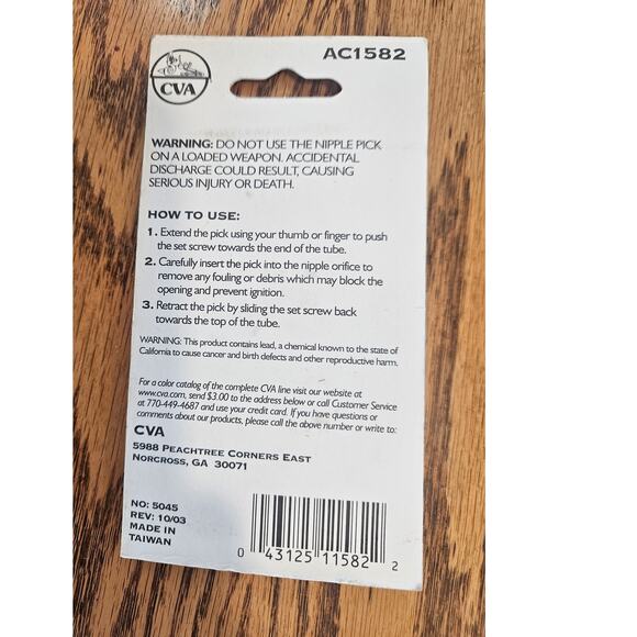Muzzleloader Universal Nipple Pick CVA AC 1582 New - Picture 2 of 3